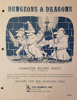 1977 Character Record Sheets, 2nd printing